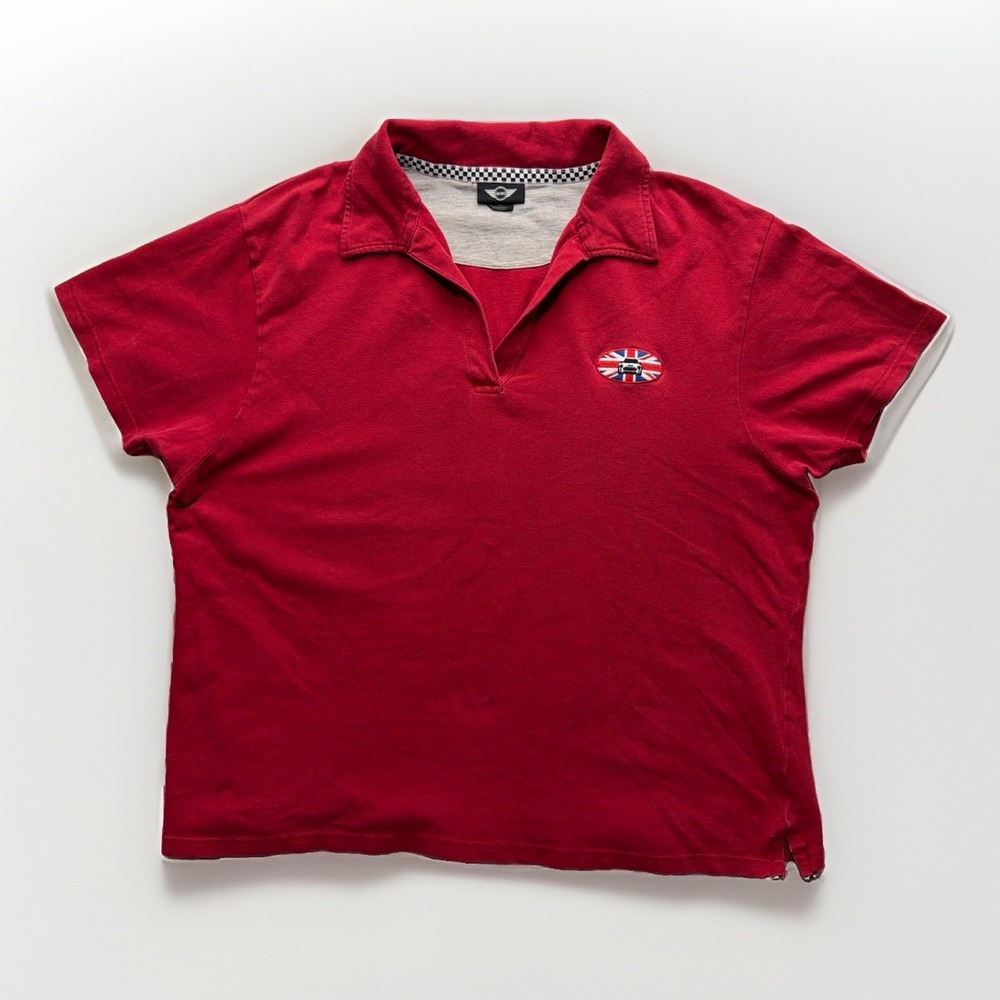Mini Cooper Short Sleeve Polo Shirt Womens XL Red Embroidered Union Jack Car